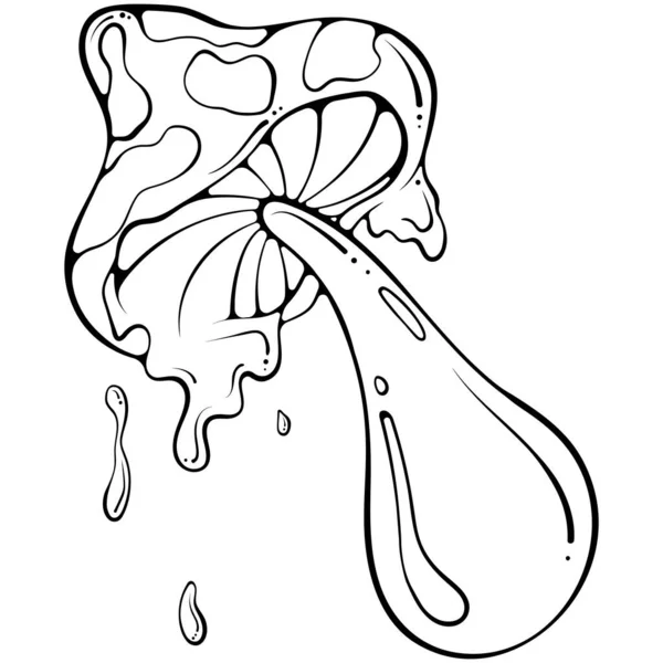 多愁善感的嬉皮士用水滴飞着不可知论的蘑菇 复古70年代迷幻真菌 手绘素描风格的怀旧怀旧矢量 黑线艺术插图孤立在白色上 彩色书 — 图库矢量图片