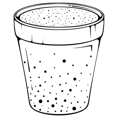 Noktalı boş saksı. Kapalı alandaki bitkiler için saksı. Eldeki vektör siyah çizimler beyaz üzerine izole edilmiş karalama stili. Bahçe araçları.