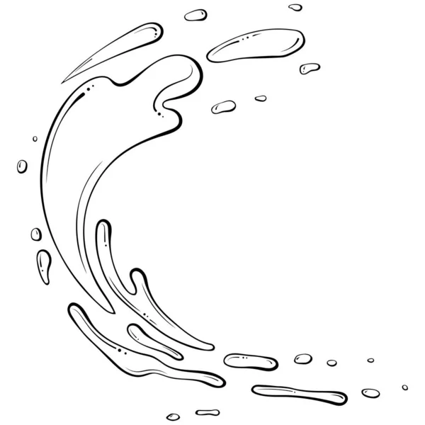 水かペンキのスプラッシュ 噴水のスプレー 手描きのスケッチの落書きスタイルのベクターイラスト 白で隔離された滴が付いているライン アート液体 アクアドロップエレメント 抽象的な半円形の形状 — ストックベクタ