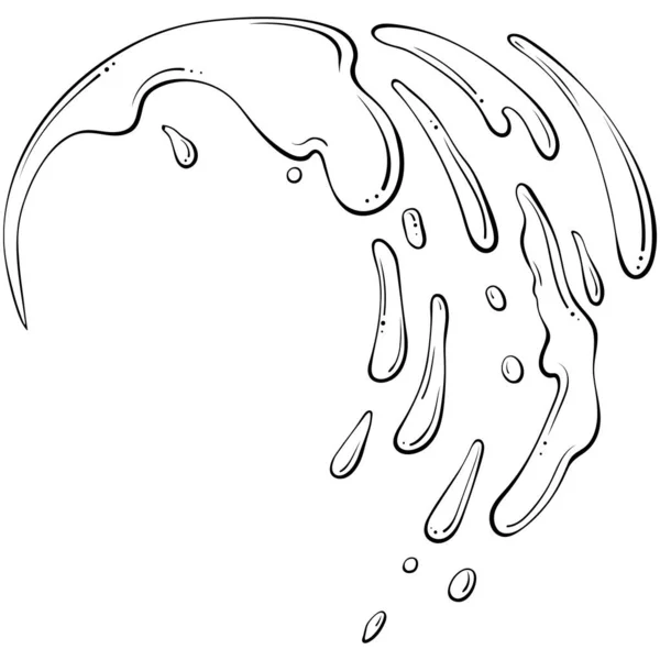 水かペンキのスプラッシュ 噴水のスプレー 手描きのスケッチの落書きスタイルのベクターイラスト 白で隔離された滴が付いているライン アート液体 スプラッシュウォーターモーション 抽象的な半円形の形状 — ストックベクタ