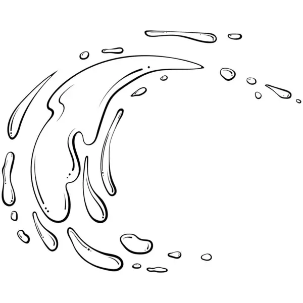 水かペンキのスプラッシュ 噴水のスプレー 手描きのスケッチの落書きスタイルのベクターイラスト 白で隔離された滴が付いているライン アート液体 液体の動きを落とすこと 抽象的な半円形の形状 — ストックベクタ