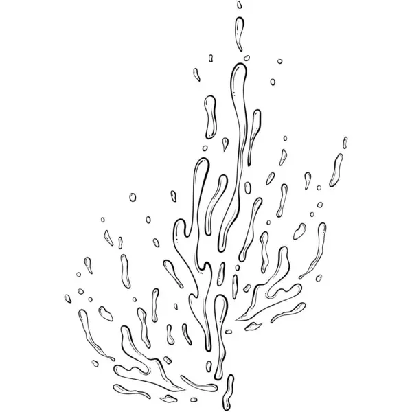 喷出的水或油漆 喷出的喷泉 矢量插图手绘草图涂鸦风格 线条艺术液体与滴隔离在白色 落水了 洒水运动 — 图库矢量图片