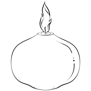 Yanan yuvarlak mum. Spa aromaterapi mumu. Basit tasarım ögesini kapat. Elle çizilmiş vektör çizimleri beyaza izole edilmiş. Yazdırma ve boyama kitabı için siyah çizgi grafiği