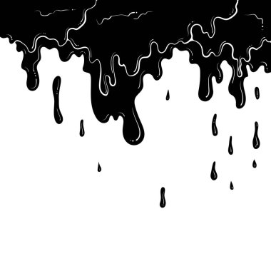 Damlayan siluet sınır sıvısı, balmumu, bal, balçık, boya. Erimiş çikolata ya da yağ. El çizimi tarzında vektör illüstrasyonu. Siyah grafikler beyaz üzerine izole edilmiş, Düşürme arkaplanı