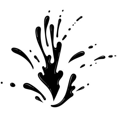 Su ya da boya damlaları. Fıskiye spreyi. El çizimi tarzında vektör illüstrasyonu. Beyaz üzerine damlalar bırakılmış sıvı silueti. Su sıçrat. Soyut ıslak şekiller