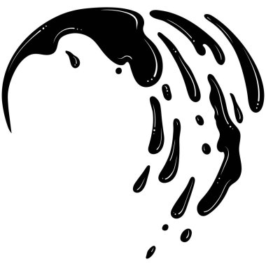 Su ya da boya damlaları. Fıskiye spreyi. El çizimi tarzında vektör illüstrasyonu. Beyaz üzerine damlalar bırakılmış sıvı silueti. Su sıçrat. Soyut yarım daire şekilleri