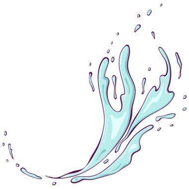 Yuvarlak su ya da boya sıçramaları. Fıskiye spreyi. Su sıçrat. Elle çizilmiş karikatür tarzında vektör illüstrasyonu. Beyazda izole edilmiş basit renk grafiği.