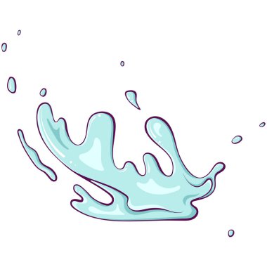 Su ya da boya damlaları. Fıskiye spreyi. Su sıçrat. Soyut şekiller. Elle çizilmiş karikatür tarzında vektör illüstrasyonu. Beyazda izole edilmiş basit renk grafiği.