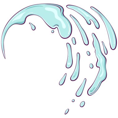 Su ya da boya damlaları. Fıskiye spreyi. Su sıçrat. Soyut yarım daire şekilleri. Elle çizilmiş karikatür tarzında vektör illüstrasyonu. Beyazda izole edilmiş basit renk grafiği.