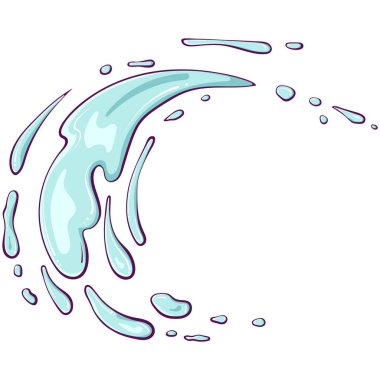 Su ya da boya damlaları. Fıskiye spreyi. Sıvı hareket. Soyut yarım daire şekilleri. Elle çizilmiş karikatür tarzında vektör illüstrasyonu. Beyazda izole edilmiş basit renk grafiği.