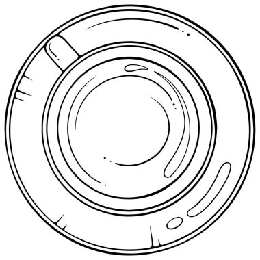 Bir fincan çay ya da çay tabağı manzaralı kahve. Günaydın sıcak içecek. Elle çizilmiş vektör çizimleri beyaza izole edilmiş. Yazdırma ve boyama kitabı için siyah çizgi grafiği
