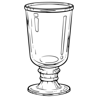 Soğuk ya da sıcak içecekler için boş şeffaf dekoratif bardak. Elle çizilmiş robot resim çiziminde vektör illüstrasyonu. Çizgi sanatı boyama kitabı için beyaza izole edildi, yazdırma