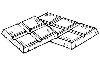 Üst üste yığılmış iki çikolata parçası. Tatlı kakao tatlısı. Elle çizilmiş vektör çizimi çizim stili. Çizgi sanatı boyama kitabı için beyaza izole edildi, yazdırma