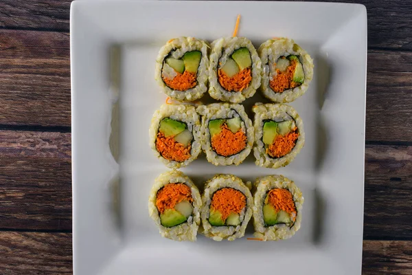 Brow Rice Sushi Rolls Plate — Stock Photo, Image