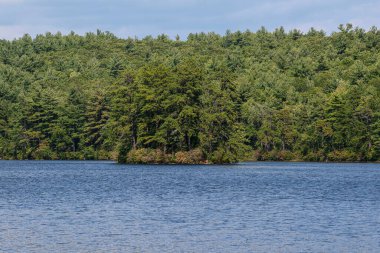 Princton Massachusetts 'teki cennet göletinin ortasındaki bir ada manzarası