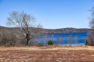 Quabbin rezervuarının manzarası öğleden sonra bir çıkıntının üzerinde