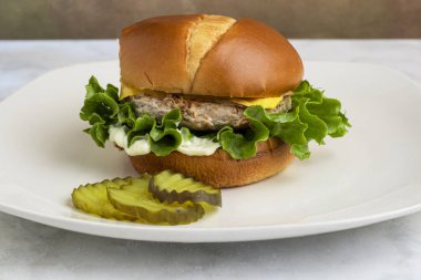  Çörek üzerine hindi peynirli burger, yanında da kazma..