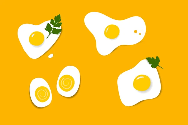 Diseño Papel Vector Huevos Fritos Hervidos Sobre Fondo Amarillo Con — Archivo Imágenes Vectoriales