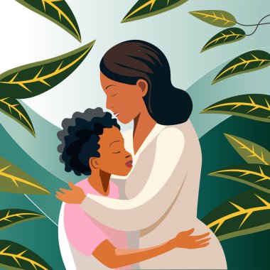 Anne, Oğul Vektör Düz 'e Mutlu Anneler Günü yazılı sarıldı