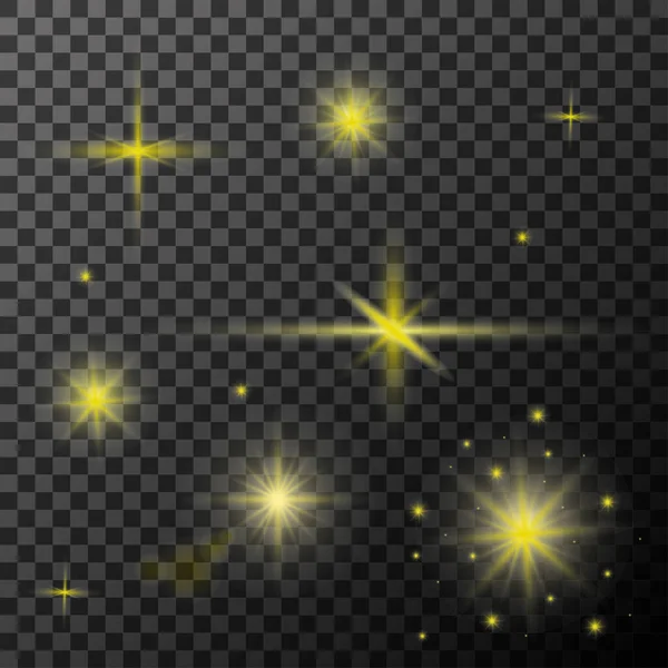 stock vector golden yellow Starburst Highlights Glitter Bright Sunbeam Set