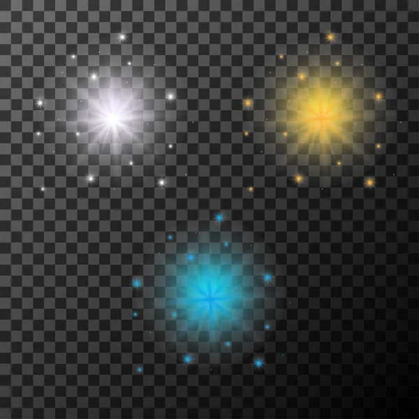 Weiß Blau Gelb Starburst Highlights Glitter Bright Sunbeam Set — Stockvektor