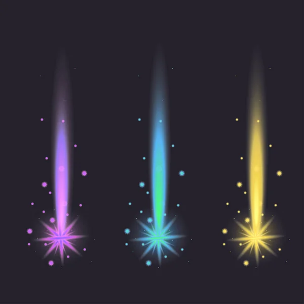 Flitsen Van Licht Witte Glitter Explosie Fusie Vector Paars Blauw — Stockvector