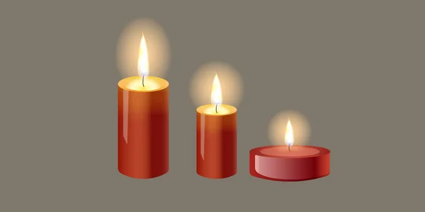Vektor Realistisches Sojawachs Weiße Kerzen Mit Feuerrot — Stockvektor