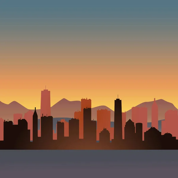 Paysage Vectoriel Silhouette Métropolitaine Ville Montagnes Fond New York — Image vectorielle