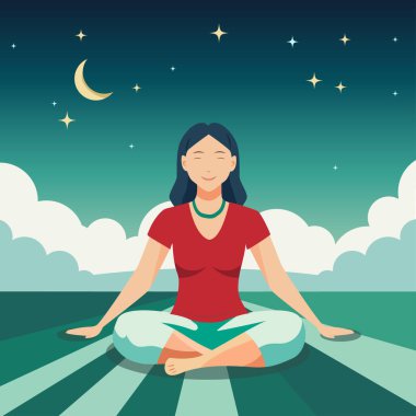 Kırmızı tişörtlü kız, düz konteynırda sokakta meditasyon yapıyor.