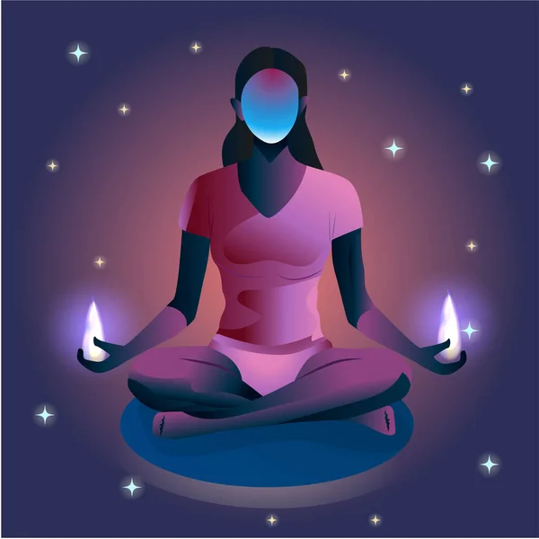 Lány Meditáció Lány Meditáció Idegen Megvilágosodás Megvilágosodás Űrben Galaxis Csillagok — Stock Vector