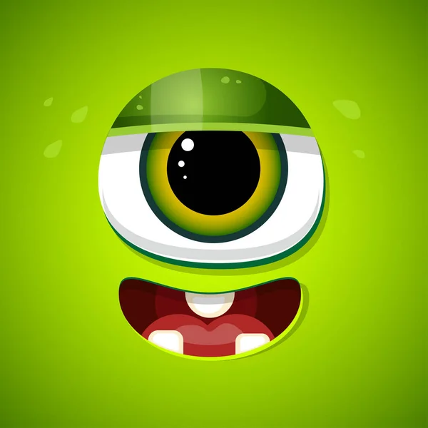 Face Monstre Bande Dessinée Vecteur Halloween Vert Cool Monstre Avatar — Image vectorielle