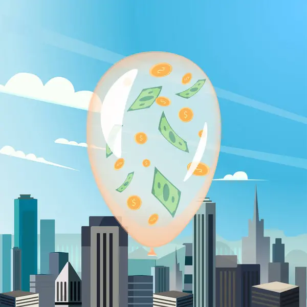 Χρήματα Μπαλόνι Φόντο Την Πόλη — Διανυσματικό Αρχείο