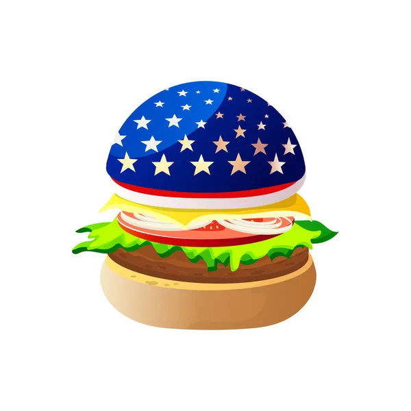 Amerykański Burger Flagą Usa Białym Izolowanym Tle — Wektor stockowy