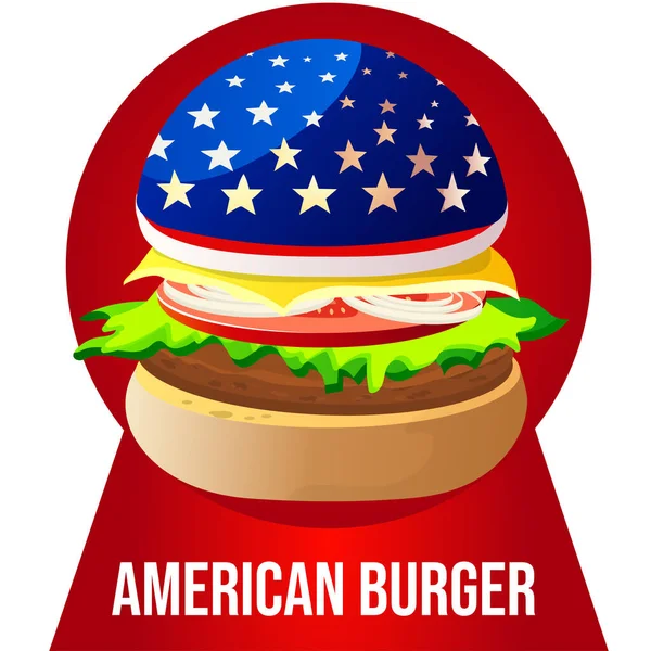 Hamburguesa Americana Con Bandera Estados Unidos Sobre Fondo Rojo Aislado — Vector de stock