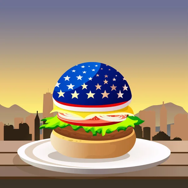 Burger Amerika Latar Belakang Mockup New York City Untuk Iklan - Stok Vektor