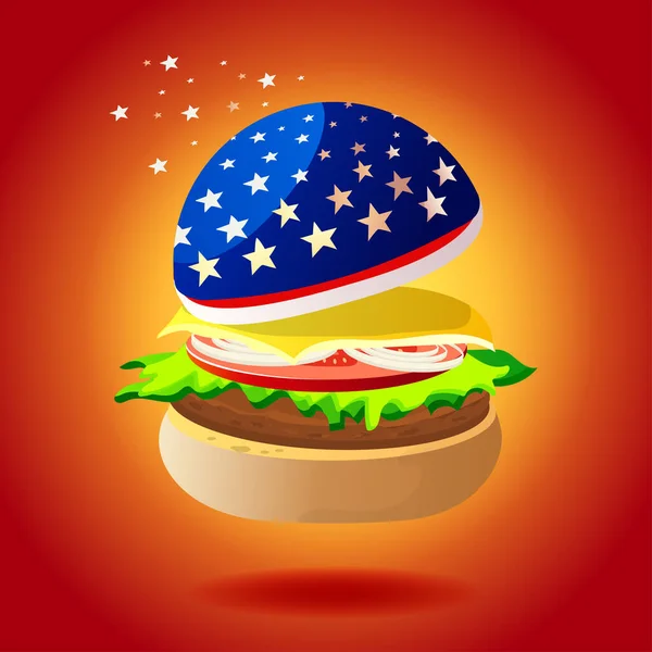 Американский Макет Гамбургера Рекламы Красном Изолированном Фоновом Векторе — стоковый вектор