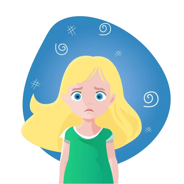 stock vector A sad girl is lonely. Panic attack and misunderstanding, confusion. white isolated background