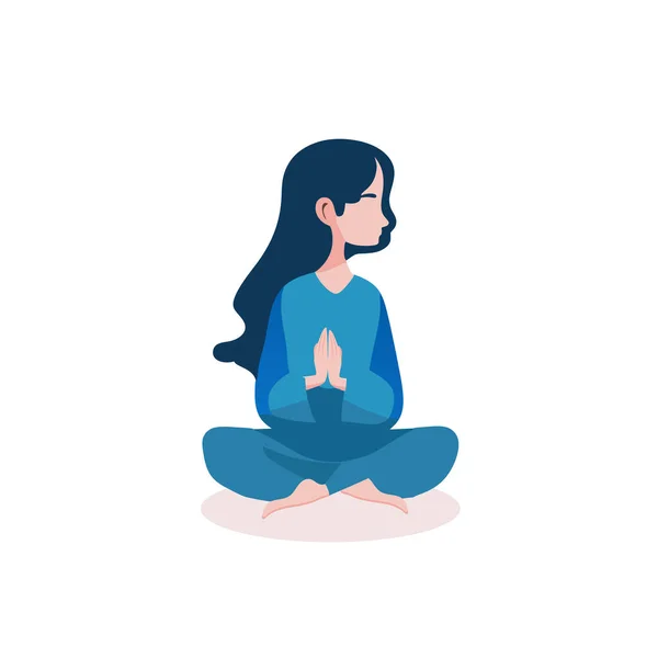 Girl Meditating Lotus Pose Namaste Simple Vector Illustration Isolated White — Stock Vector