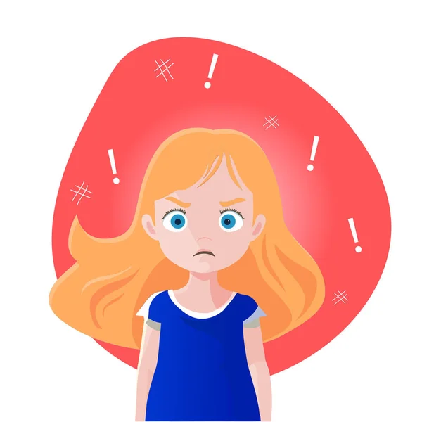 stock vector the little girl is angry. The emotion of anger. Vector illustration