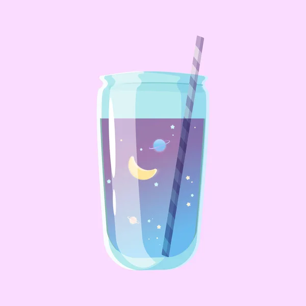 Bubble Tea Mit Dem Universum Schöner Lila Cocktail Einem Glas — Stockvektor