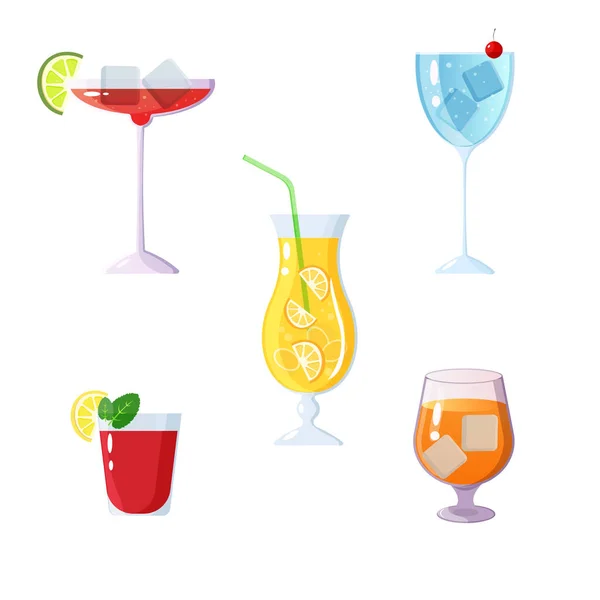 Cocktails Und Getränke Auf Einem Isolierten Weißen Hintergrund Manhattan Blutige — Stockvektor