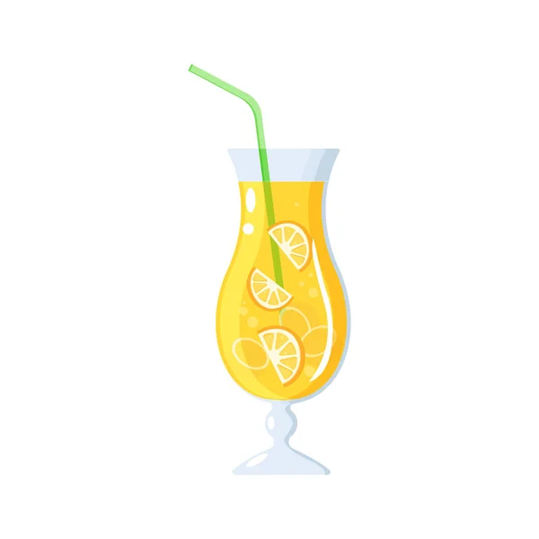 Aperol Spritz Orange Cocktail Ice Straw Vector Illustration Cartoon Style — Stock Vector