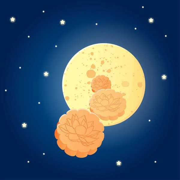 Vector Illustration Full Moon Mooncake Chinese Mid Autumn Festival — Stock Vector