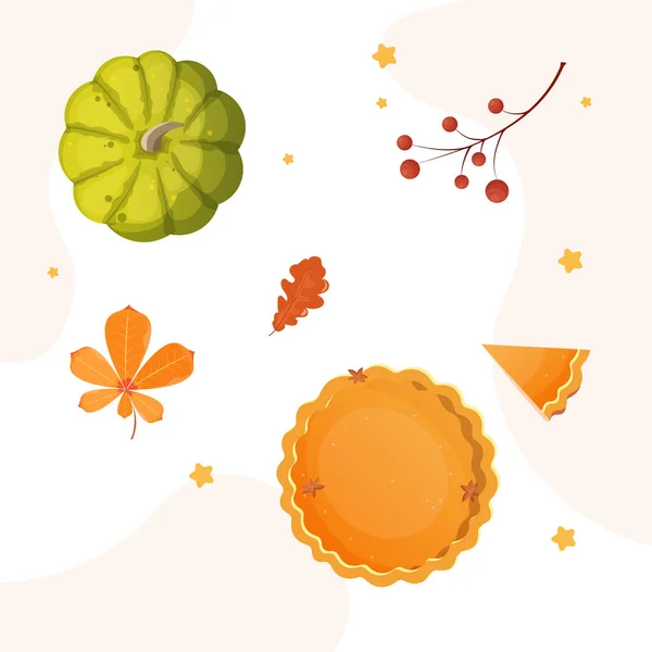 Jeu Illustrations Vectorielles Thanksgiving Citrouille Tarte Feuilles Illustration Vectorielle — Image vectorielle