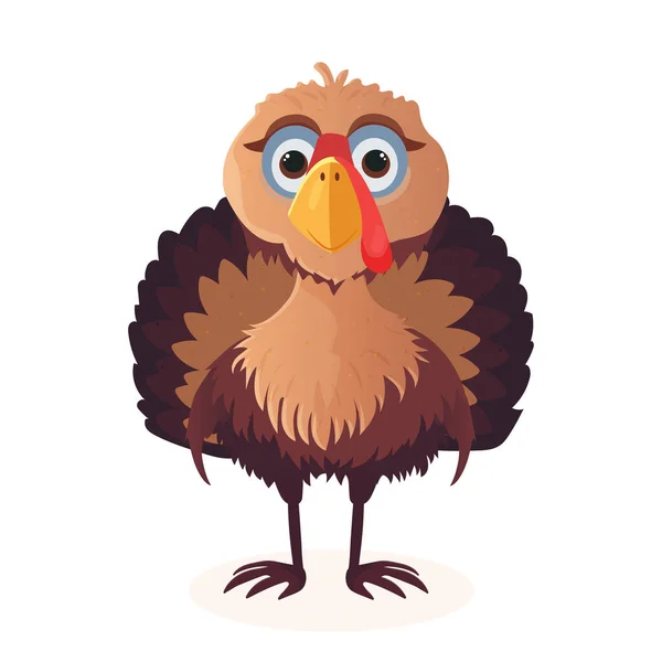Dinde Oiseau Mignon Vecteur Illustration Thanksgiving Jour Dessin Animé Style — Image vectorielle