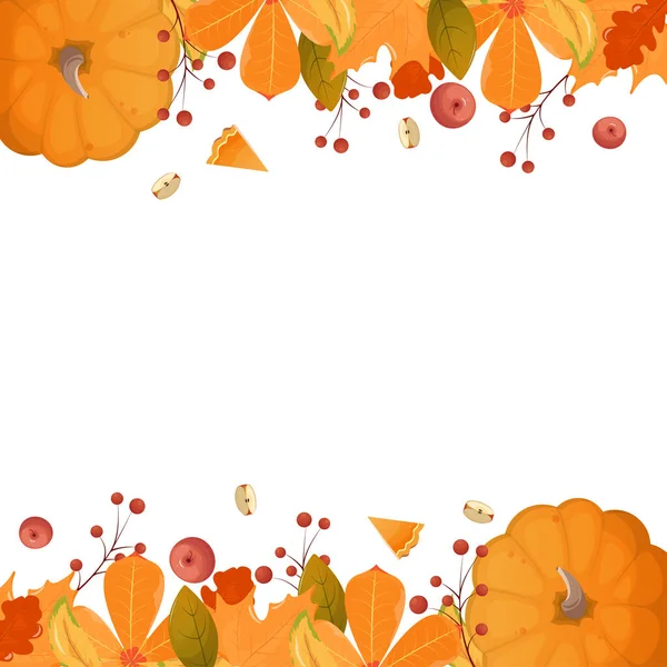 葉やカボチャで作られた感謝祭のフレーム 分離ベクトル図 — ストックベクタ