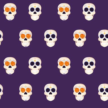 pattern seamless saint death day sugar skull with marigolds in his eyes