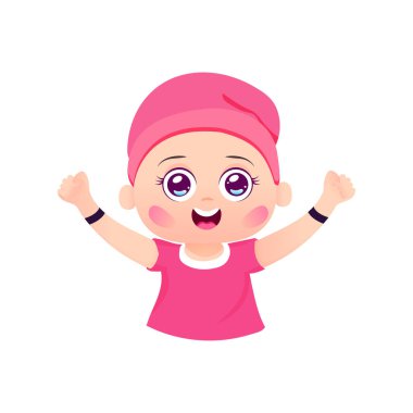 Kel şapkalı bir çocuğun vektör çizimi, muhtemelen kanserden iyileşmiş. 