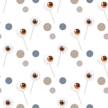 Cadılar Bayramı lolipopları göz şeklinde şekerler ve çubuk üzerinde. Vektör illüstrasyonu