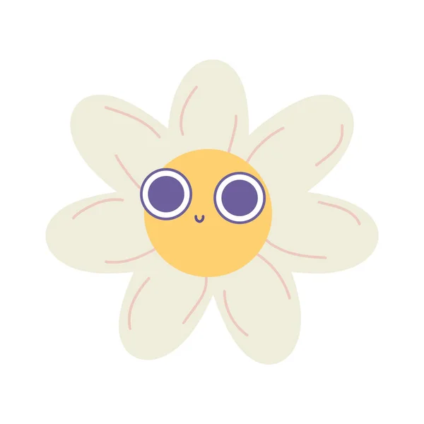 Groovy Daisy Blume Smiley Vektordarstellung Flach Auf Weißem Isoliertem Hintergrund — Stockvektor